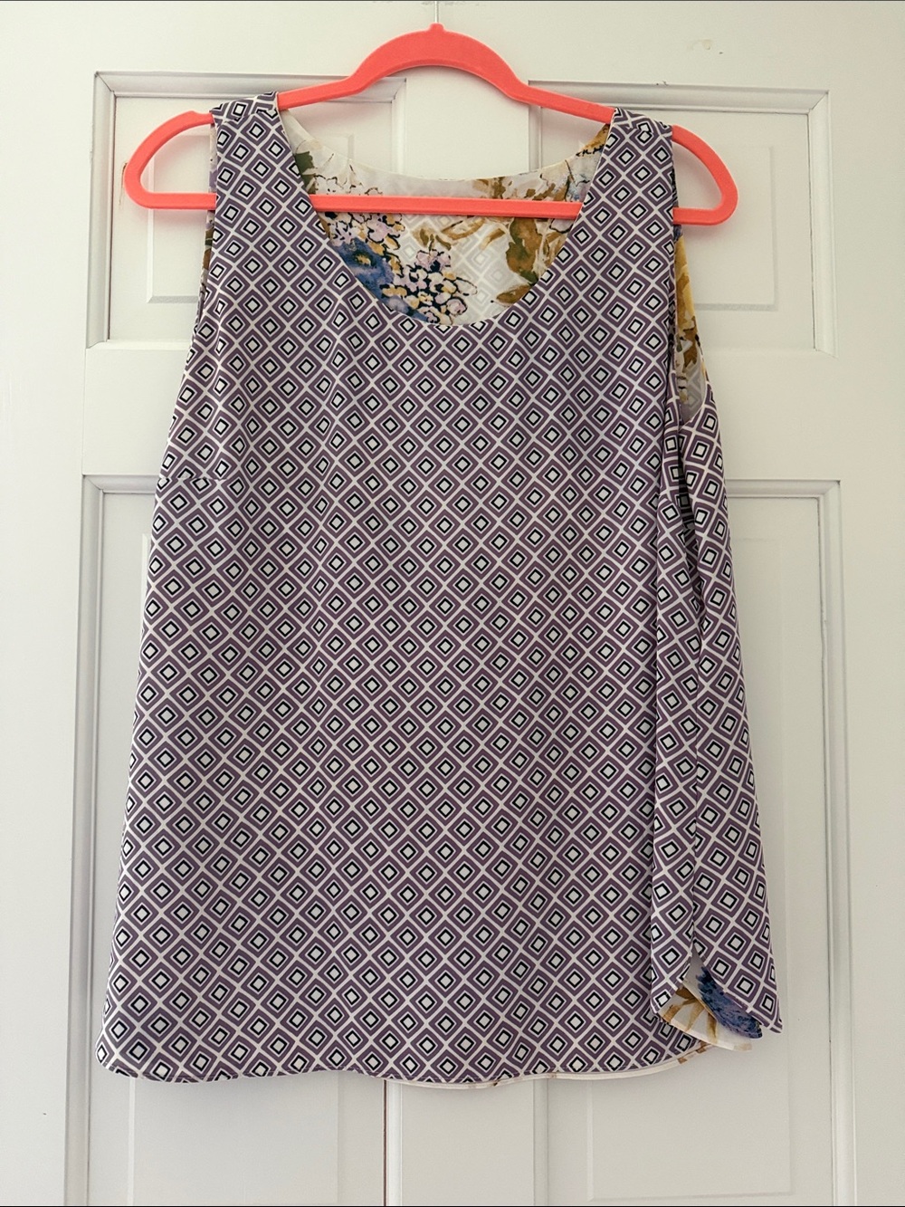 Chico's Reversible Printed Scoop Neck Tank - Purple and Cream